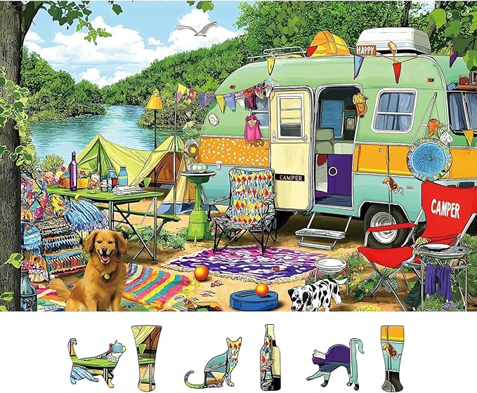 Puzzles for Adults 500 Pieces, Lakeside Camping Puzzle Challenging Puzzles for Adults, Jigsaw Puzzles 500 Pieces Ideal for Relaxation and Family Fun Puzzle Finished Size is 23 x 15 inch