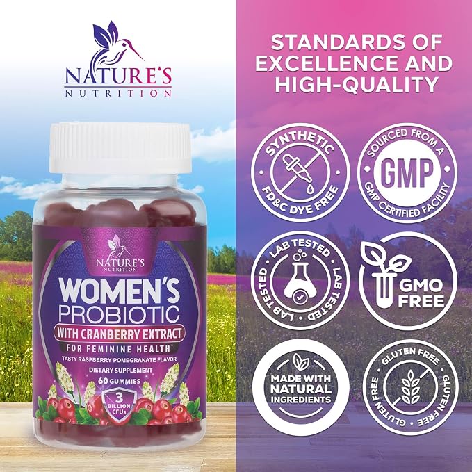 Probiotics for Women Gummies with Cranberry - 6 Premium Strains for PH Balance - Women Probiotics for Digestive Health, Vaginal & Immune Support, Women's Probiotic Feminine Health Gummy - 60 Gummies