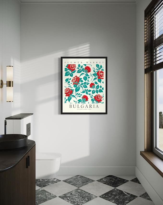 Bulgaria, Rose Art Print Poster, Flower Market Wall Art, Floral Artwork Decor for Bedroom, Kitchen, Bathroom, Livingroom Decoration 52 (Bulgaria, Rose, 36"L x 24"W, Unframed)