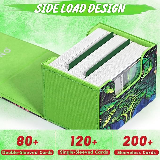 UAONO Card Deck Box for MTG, Trading Cards Storage Box Holds 120+ Sleeved Commander Deck, PU Leather Card Box Suits TCG Magic with 2 Dividers (Green,Tree)