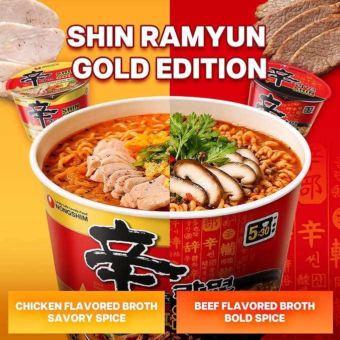 Nongshim Ramen Noodles, Gourmet Instant Ramen bowl, Premium Microwavable Noodle Soup, Shin Gold, 3.56 Ounce (Pack of 6)