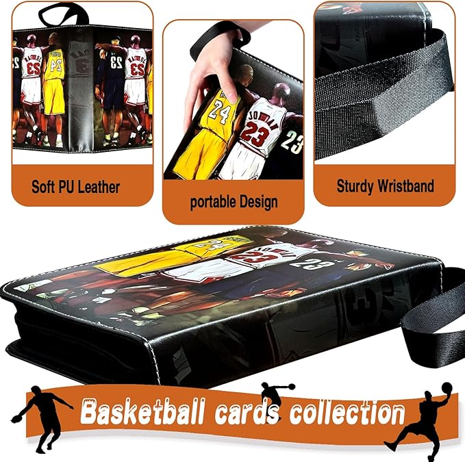 Basketball Card Binder, Trading Card Binder 9 Pocket with 50 Removable Sleeves Fits 900 Sport Cards, 3 Ring Card Holder Binder with Zipper, Collector Storage Album