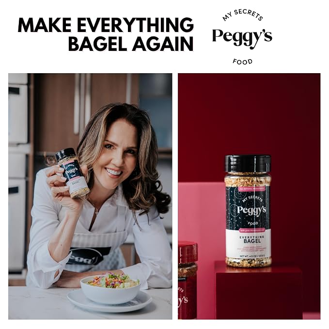 My Secrets Peggy's Food Everything Bagel Seasoning - Premium Blend with Pink Himalayan Salt, Poppy Seeds & Garlic - Crunchy Topping for Avocado Toast, Eggs, and Salads - All Natural & Non-GMO - 4.5 oz
