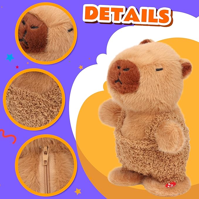 Easfan Talking Capybara Repeats What You Say Walking Singing Stuffed Animal Electric Interactive Plush Toy Funny Animated Toy Mimicking Speaking Birthday for Kids Toddlers,9''