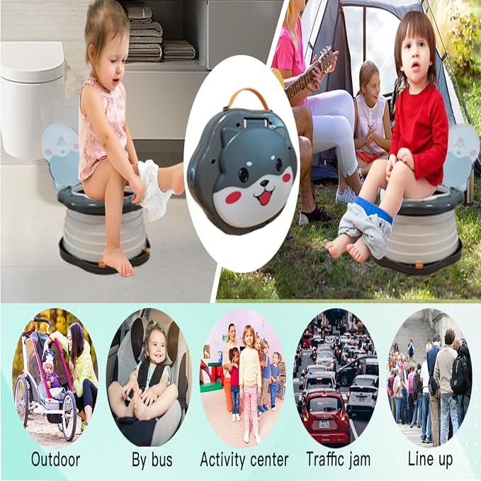 SunnySmile Portable Potty Cute Puppy Design, Portable Toddler Toilet with 45 Disposable Bags, Foldable Toddler Travel Potty for Camping, Road Trips & Car Toilet for Kids
