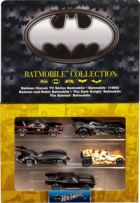 Hot Wheels 1:64 Scale Die-Cast Toy Cars, Set of 5 Batman 85th Anniversary Vehicles Featuring 5 Different Batmobile Replicas in Commemorative Packaging (Amazon Exclusive)