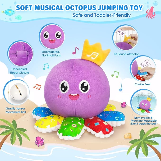 Musical Toys for Babies 6-12-18 Months, Multi-Functional Interactive Crawling Dancing Octopus Plush Toy, Christmas Birthday Gifts for 1-2 Year Old Boys and Girls