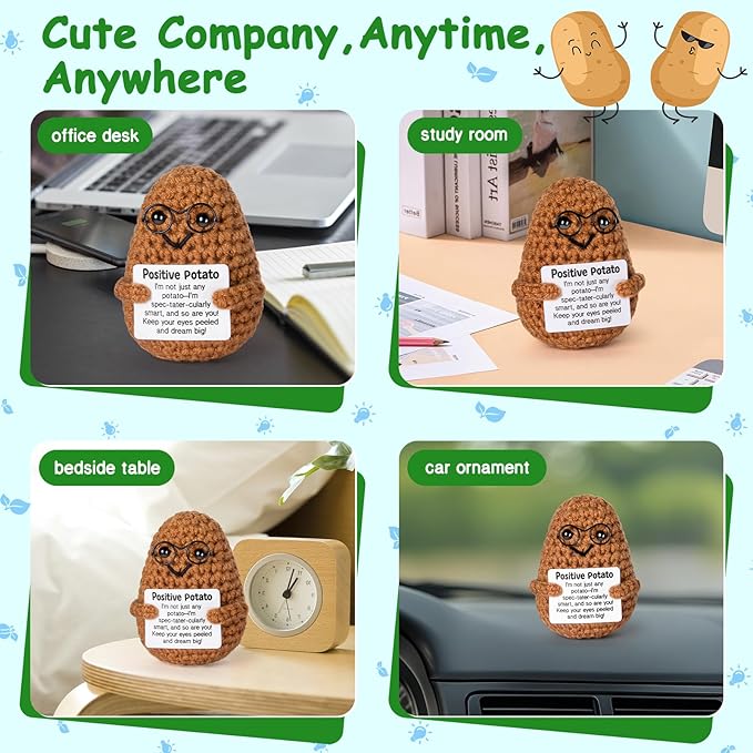 Emotional Support Crochet, Positive Crochet Potato, Encouragement Gifts for Women Men Birthday Christmas Self Care Friends Coworkers Relaxation Gift Desk Home Fall Decor Inspirational Support