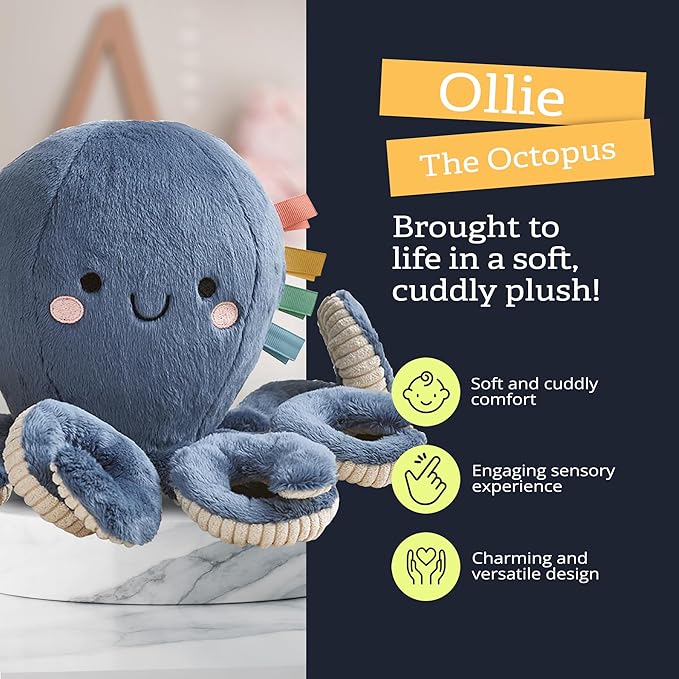 Itzy Ritzy Snuggles Plush Toy – Soft Stuffed Animal for Babies, Kids & Adults – Sensory Ribbons & Textured Fabrics for Tactile Play – Cozy & Cuddly Companion for Newborns & Up (Octopus)