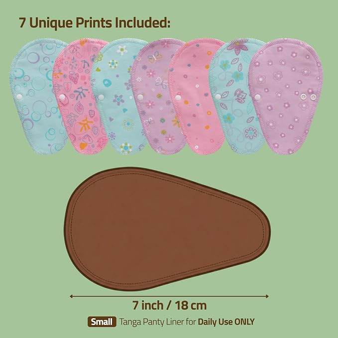Made in EU - Ultra-Soft Reusable Panty Liners (Tanga, 7-Pack) – High-Temp Washable Cloth Panty Liners for Women – Breathable Secure-Fit Organic Cotton Keeps You Fresh & Dry for Daily Vaginal Discharge