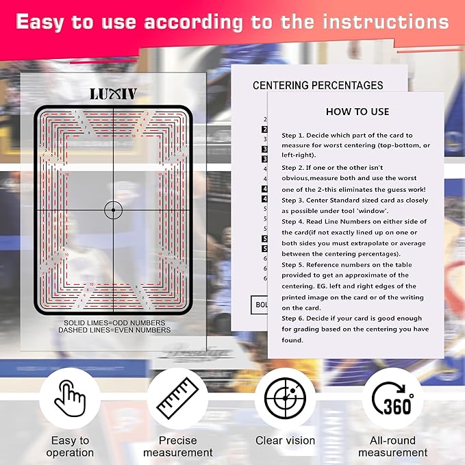Luxiv Card Grading Centering Tool Kit, Card Center Tool with 30X Magnifying Implement, 2 Pcs Clean Cloth, Centering Guide Center Equipment (Rounded Corner)