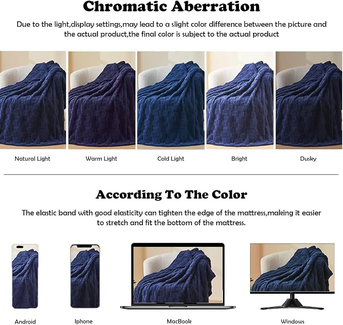 NEWCOSPLAY 3D Checkered Flannel Throw Blanket, Dark Navy, 50"x70" | Super Soft Cute Lightweight Decorative Premium Silky Fleece Blanket for Couch Sofa Bed, Gift for Women Men, All Season Use
