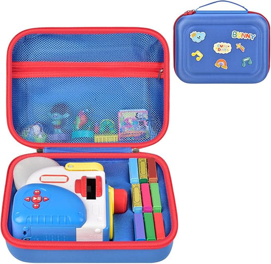 Case Compatible with Little Tikes Story Dream Machine Starter Set, Toys Storage Bag with 5 DIY Embroidery Patches, Organizer for Projector Storytime Books and Audio Character- Blue Letters (Box Only)