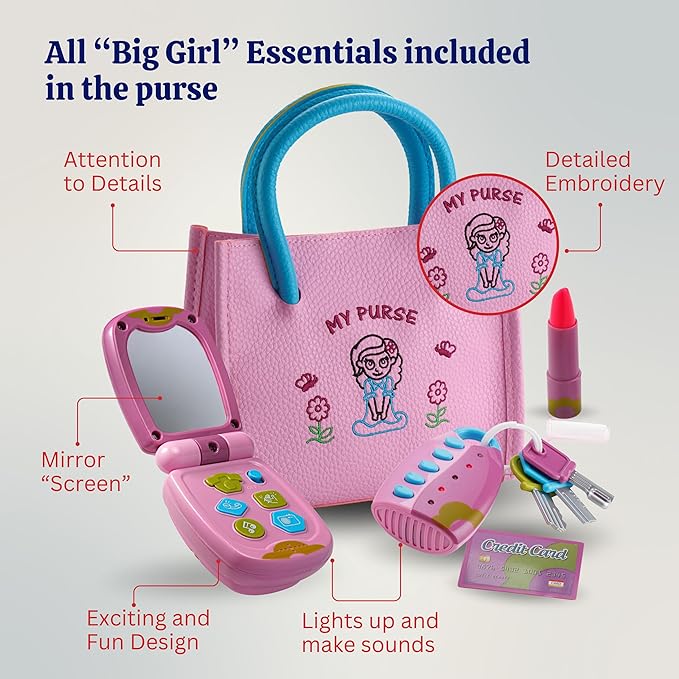 Dress-Up-America Toddler Purse - Pretend Play Purse for Kids - Little Girls Pretend Play Toys | Ages 1, 2, 3 Years Old - My First for Birthdays | Gifts | Party | Christmas