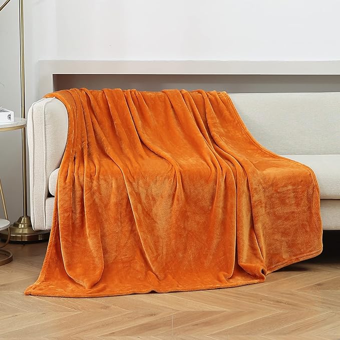 Burnt Orange Fleece Plush Throw Blanket 50"x60"for Couch Fuzzy Cozy Flannel | Super Soft Lightweight Microfiber Blanket for Sofa Bed bedroom Home Decor All Season,Birthday Gifts for Women Mom Adult