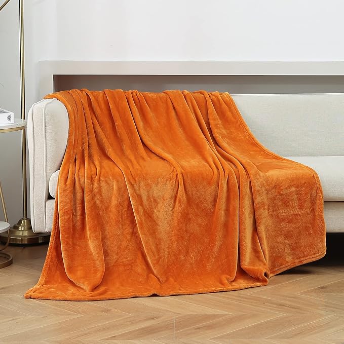 Burnt Orange Fleece Plush Throw Blanket 60"x80"for Couch Fuzzy Cozy Flannel | Super Soft Lightweight Microfiber Blanket for Sofa Bed bedroom Home Decor All Season,Birthday Gifts for Women Mom Adult