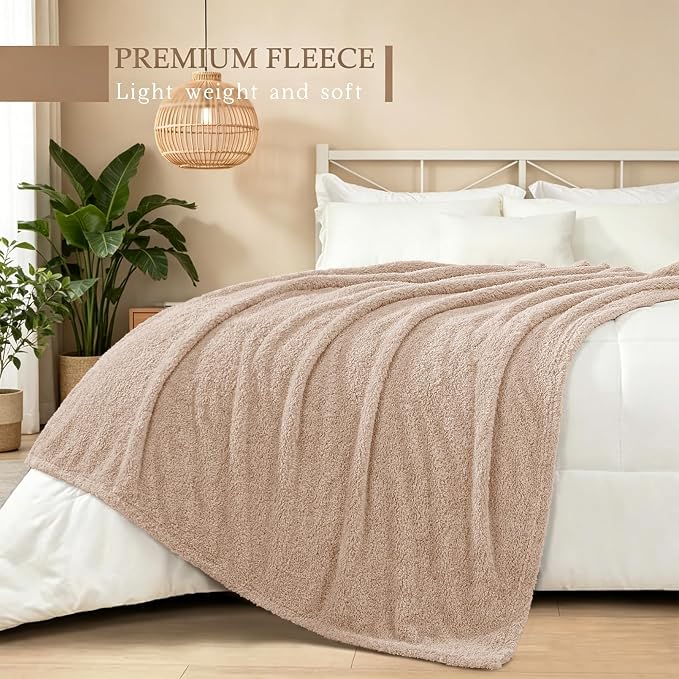 Exclusivo Mezcla Fleece Bed Blankets Queen Size for Bed, 90" x 90" | Super Soft and Cozy Fluffy Blanket for Women, Lightweight and Fuzzy Bedding for Bedroom , All Season, Camel