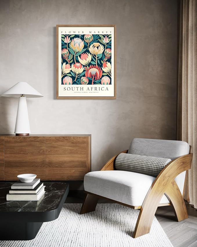 South Africa Flower Market Art Print Poster, Wall Art Floral Painting Botanical Decor for Bedroom, Kitchen, Bathroom Livingroom Decoration 82B (South Africa, 14"L x 11"W, Wood Frame)