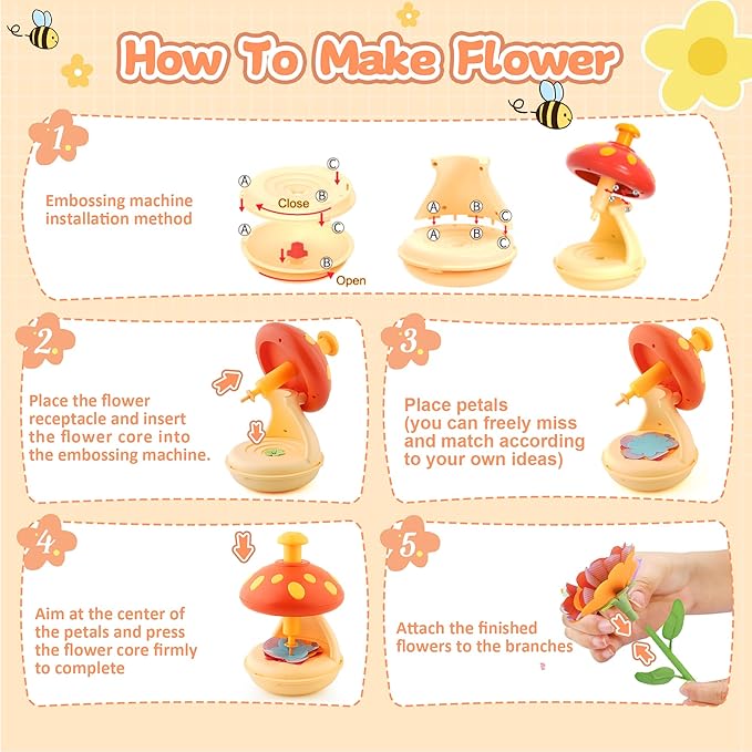 SZBZ Fabric Flower Bouquets Toys, DIY Craft Kits Toys for Kids - Flowers Market Toy, Build Your Flower Bouquet, Arts & Crafts for 4+ Year Toddler Girl, Educational Activity Preschool Birthday Gifts