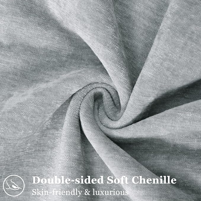 decorUhome Chenille Ultimate Gray Throw Pillow Covers 24x24 Set of 2 | Fall Soft Euro Sham Couch Decorative Modern Velvet Pillow Cases with Elegant Design for Sofa Bed Living Room Home Decor
