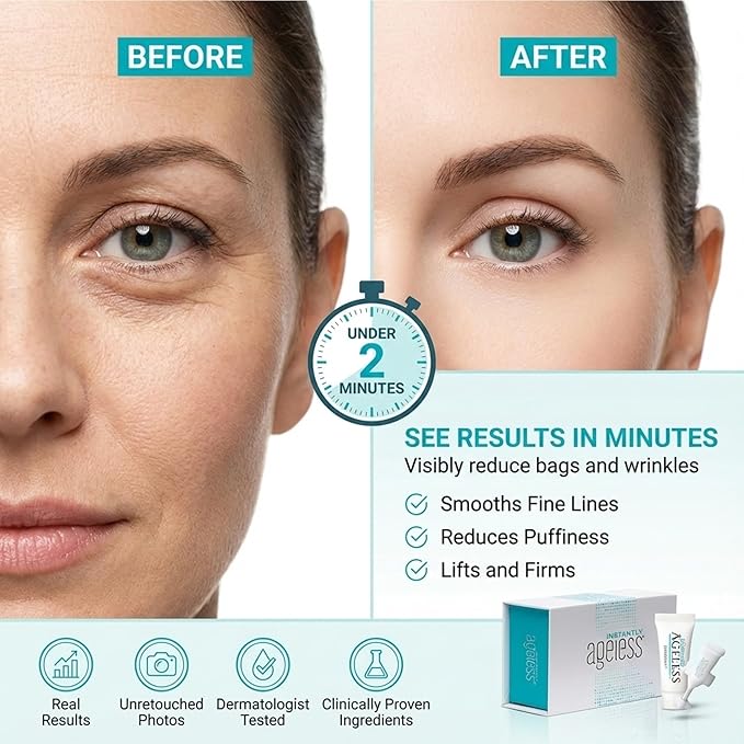 Instantly Ageless - Instant Face Lift Cream - Skin Care Anti Aging Face Cream with Vitamin C - Wrinkle Tightener - Eye Cream For Puffiness and Bags Under Eyes - Facelift 20 Vials