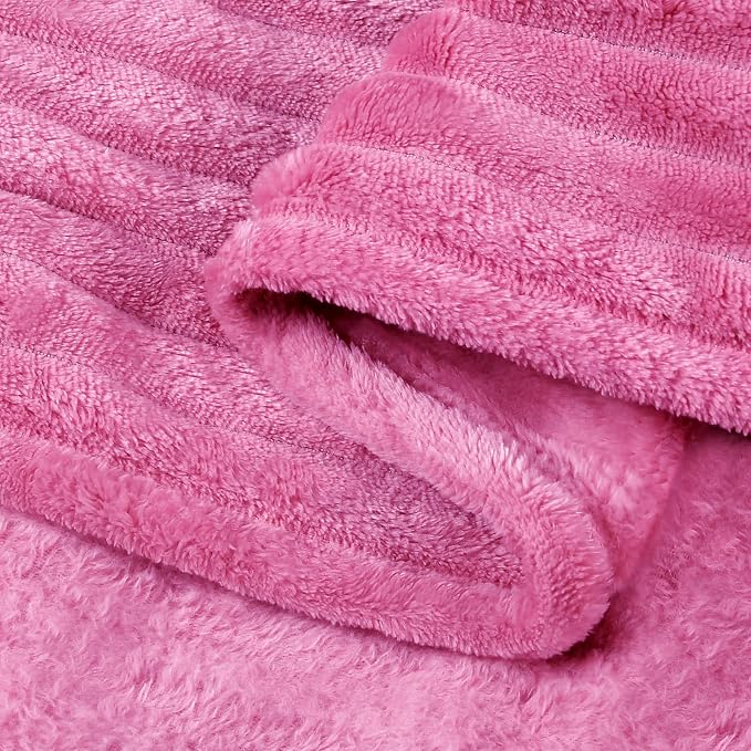 BEDELITE 3D Ribbed Jacquard Hot Pink King Size Blanket for Bed, 108x90 Inch | Soft Warm Decorative Fluffy Blanket, Cozy Fuzzy Lightweight Plush Fleece Throw Blankets for Bed, Room Decor, Gift for Women
