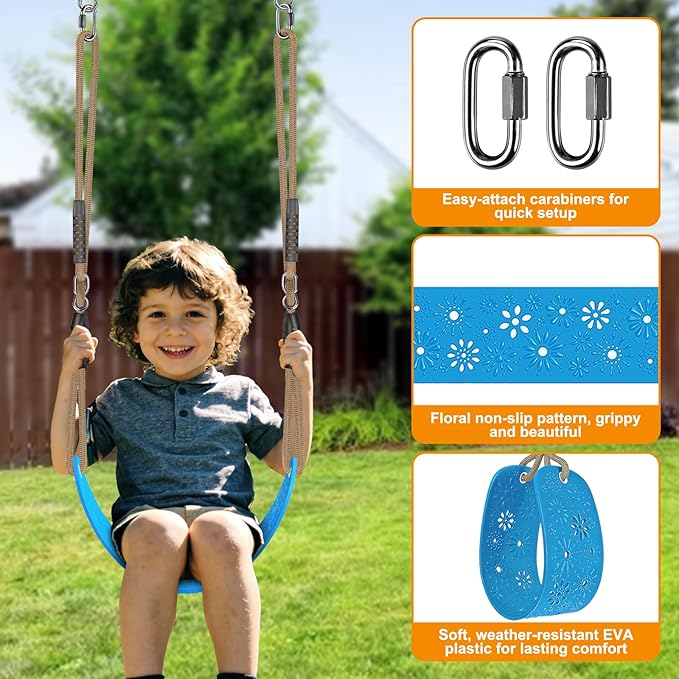 SELEWARE Swing Set Accessories Kids Swing Seat with Adjustable Rope Backyard Swingset Replacement for Both Indoor and Outdoor use Stylish Design Support 500 lbs, Blue