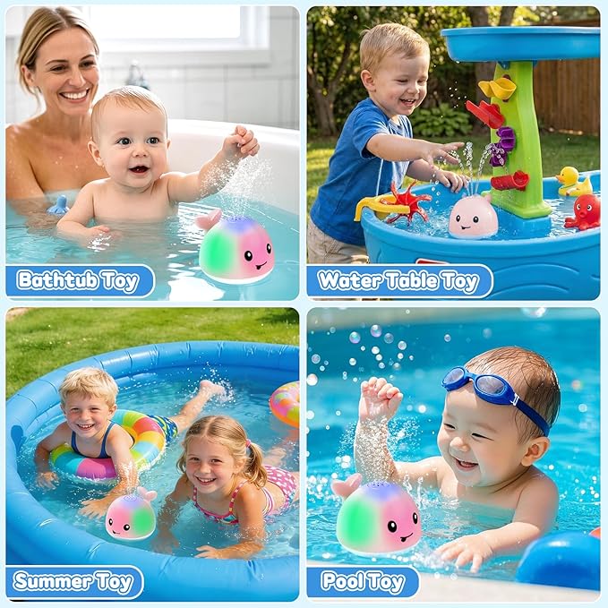 Baby Bath Toys for Kids Ages 1-3, Valentines Day Gift for 1 2 3 Year Girl, Whale Bath Toy Sprinkler Light up Bath Toys for Babies 6-12 Months, Toddler Bathtub Toys Newborn Baby Birthday Gifts