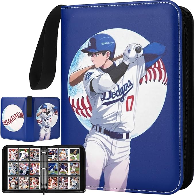 HBK Baseball Card Binder 900 Pockets, PU Leather with 50 Sleeves, 3-Ring Collectible Card Album for Trading Cards, Sports Card Collector Gift for Boys Girls (Ohtani-17)