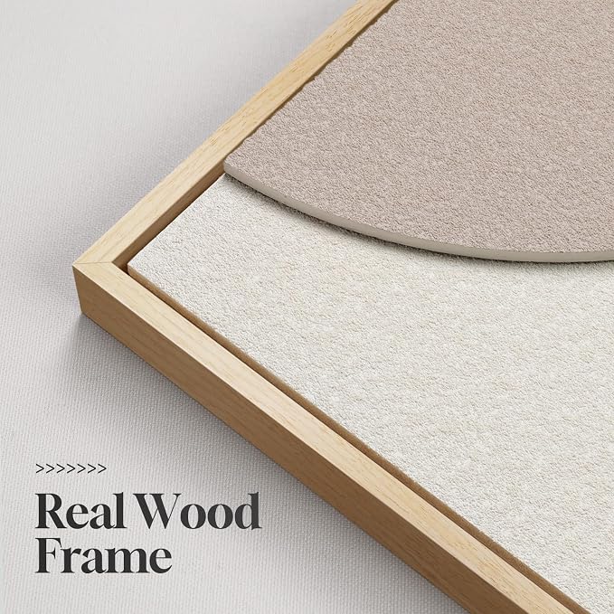 Large 3D Textured Framed Neutral Abstract Wall Art for Living Room, 3 Piece | Solid wood frame, sandstone texture painting, curved line detail and beige tone, ready to hang, wall decor for bedroom office