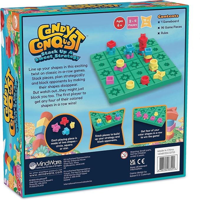 MindWare Candy Conquest Family Board Game - Twist on Traditional in-a-Row Classic Board Games for Kids Ages 6 and Up - Connect Four of Your Own Shapes in a Row - Strategic Classic Game for Families