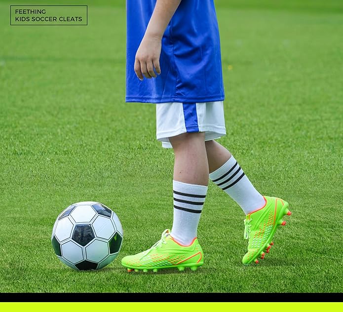 Kids Soccer Cleats for Boys and Girls - Lightweight Firm Ground Football Shoes with Plastic Studs for Natural Grass Play