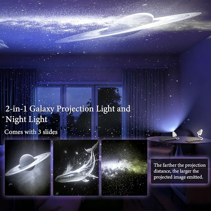 2-in-1 Galaxy Projector Night Light, USB Star Projector for Bedroom | 360° Adjustable Brightness Portable Galaxy Light Mini LED Wall Projection Lamp for Roof of Car & Tent Home Decor Gift,3 Films