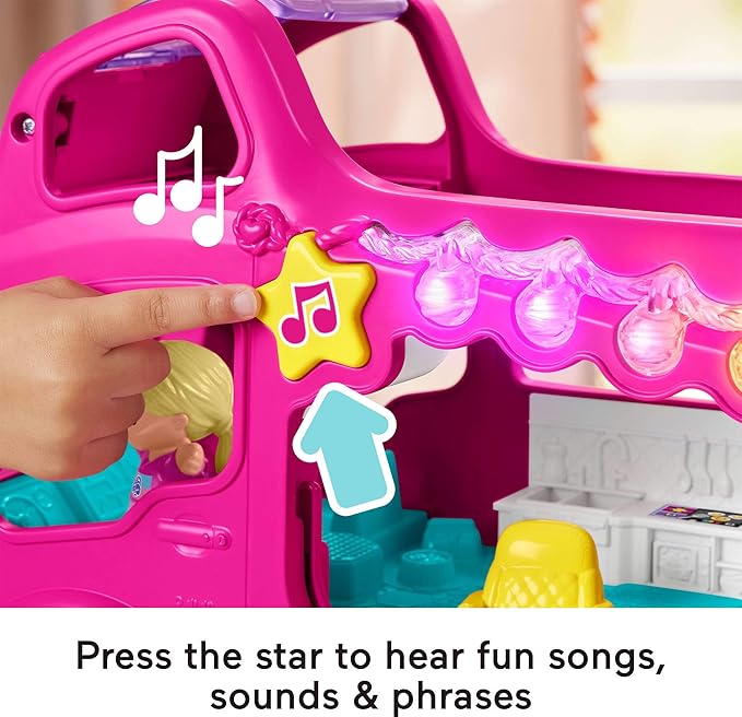 Fisher-Price Little People Toddler Toy Barbie Little Dreamcamper RV Playset with Music Lights & 2 Figures for Ages 18+ Months, Multilanguage Version