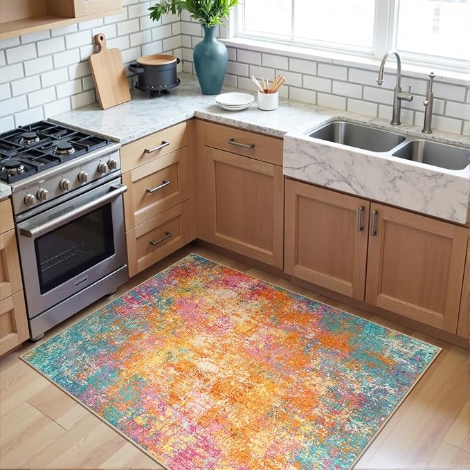 RELEANY Washable 3'x5' Abstract Area Rug for Living Room Starlight | carpet for bedroom, kitchen, office, hallway and entryway, printed pattern, non-slip, soft, stain-resistant, easy to clean