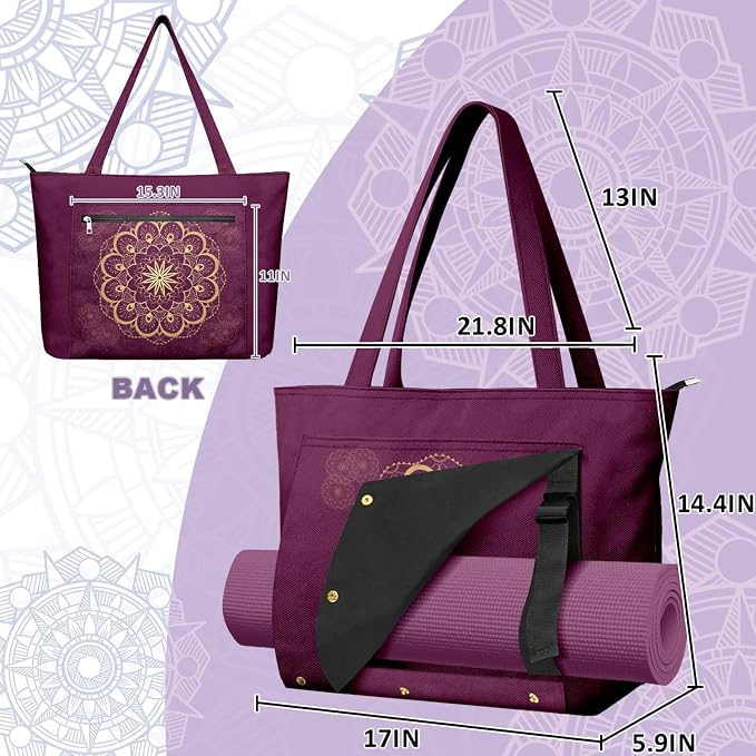 Yoga Bag for Women, Large Canvas Yoga Mat Tote Bag with Yoga Mat Carrier - Large Mat Pocket Fitness Tote for Pilates, Gym, Travel, Office & Beach
