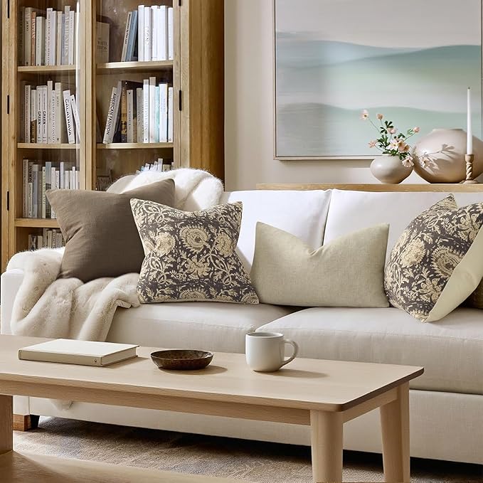 Vintage Floral Print Throw Pillow Covers 12x20 Set of 2 Neutral Modern Farmhouse Pillow Cases Accent Decorative Cushion Covers Boho Home Decor for Couch Sofa Chair Bed Living Room, Rustic Gray