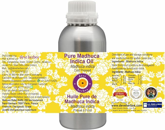 Deve Herbes Pure Madhuca Indica Oil (Madhuca Indica) Cold Pressed 630ml (21 oz)