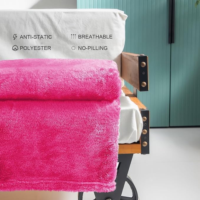 Exclusivo Mezcla Fuzzy Large Fleece Throw Blanket for Couch, Hot Pink | 50x70 Inches, Super Soft and Cozy Throw, Plush Fluffy Blanket for Sofa, Bed, Bedroom, Home Decor, All Season