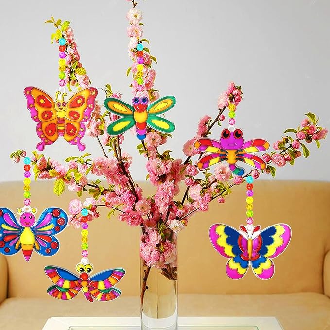Ayhuhra 30 Sets Butterfly Suncatchers Crafts Kit Dragonfly Suncatcher DIY Window Paint Art Suncatcher Kits for Classroom Spring Summer Easter Party Activities Art Project Party Favors