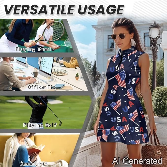 Golf Dress Tennis Dresses for Women with Built in Shorts and Pockets Sleeveless Athletic Dress Workout Dress