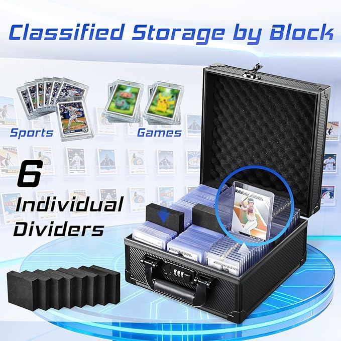 Card Storage Box for 3" x 4" 35pt Toploaders, Sports Cards Case with Lock, Trading Card Storage Box Holds 390 Top Loaders or 99 Magnetic Holders, Card Collection Box for Collectors