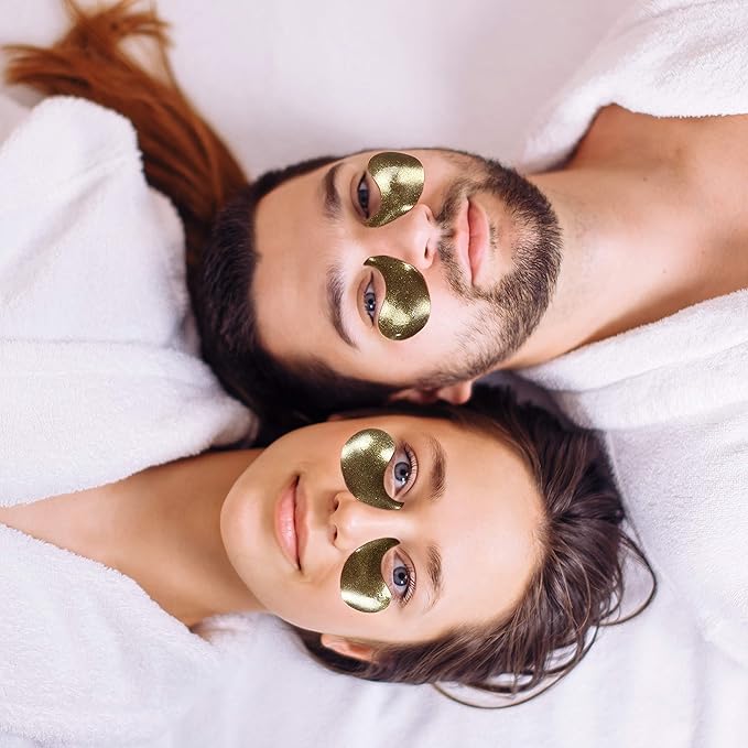 Korean 2pack Under Eye Patches 24K Gold Black Pearl Mask Anti-Aging Hyaluronic Acid Collagen Neck Forehead Laugh Line Pad Reducing Dark Circles & Wrinkles Treatment (120pcs, gold eye patches)