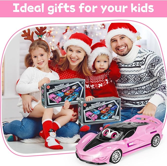 YongnKids Remote Control Car for Girls Kids, Pink RC Race Cars for Girls with Lights, Electric Power On Road Vehicle Toy Christmas Birthday Gift for Kids Age 3+
