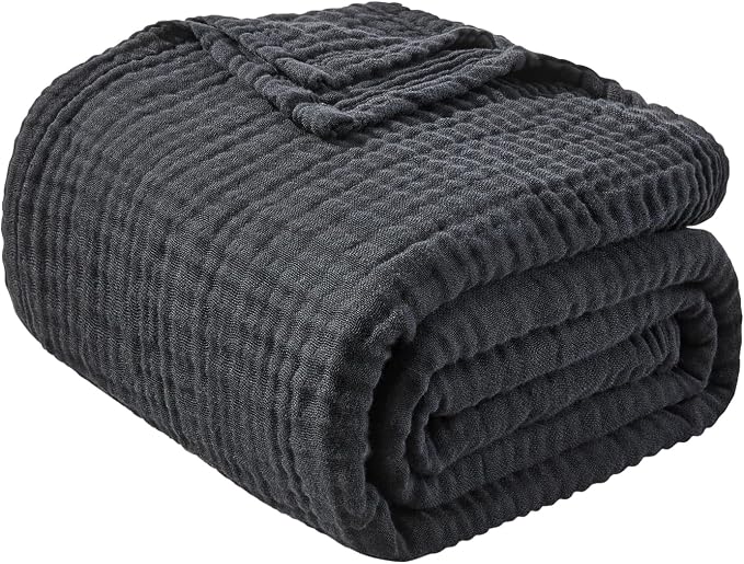 EMME Muslin Blankets for Adults Throw Blanket for Couch Breathable Gauze Soft Lightweight Airy Black Twin XL 66" x 90"