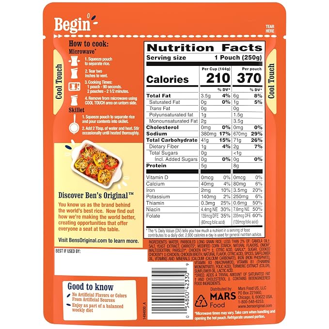 BEN'S ORIGINAL Ready Rice Roasted Chicken Flavored Rice,Easy Dinner Side,8.8 OZ Pouch,(Pack of 12)