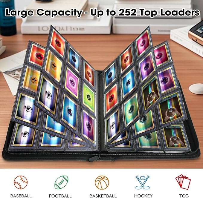 Top Loader Binder, 9 Pockets Card Binder Holds 252 Top Loaders, Premium Trading Card Collection Holder, Top Loader Storage Album for TCG, Sports Cards, Gray (FOR TOP LOADERS ONLY)