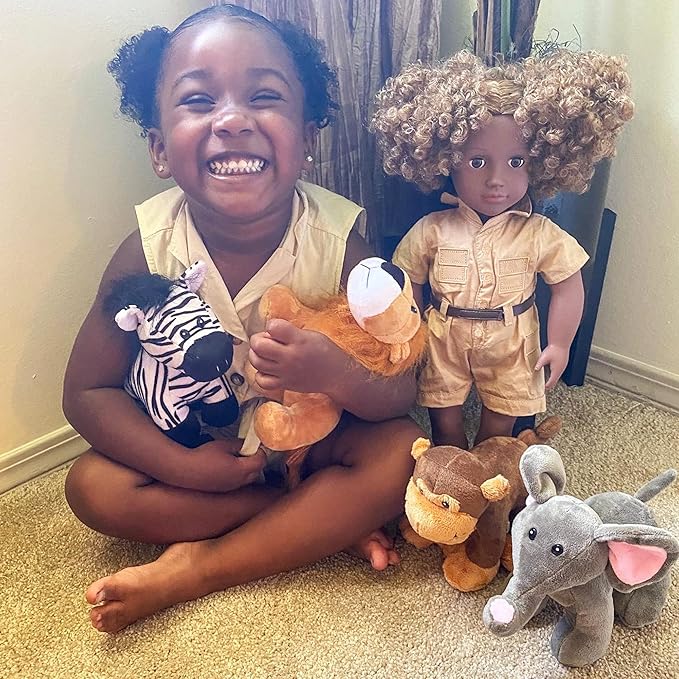 Playtime by Eimmie 18 Inch Doll Clothes and Accessories - Safari Outfit and Stuffed Animal Set - Clothing Sets & Stuff - Fits American, Generation & Similar 18” Dolls for Girls