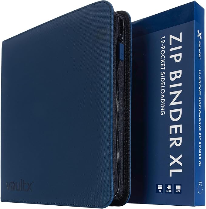 Vault X 12 XL Pocket Zip Binder, 624 Cards, Exo-Tec Material, 26 Side-Loading Pages (Blue)