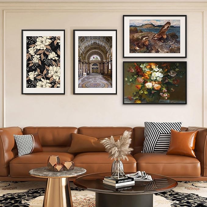 upsimples 24x36 Picture Frame Set of 5, Display Pictures 20x30 with Mat or 24x36 Without, Wall Gallery Photo Frames, Black
